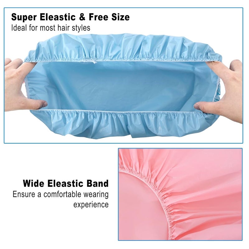 CHFONG 6 PCS Shower Caps for Women, Double Side Waterproof Shower Cap, Reusable Elastic Bath Caps for Shower, EVA Bathing Shower Caps, Bath Hair Caps - Candy Color - Image 5
